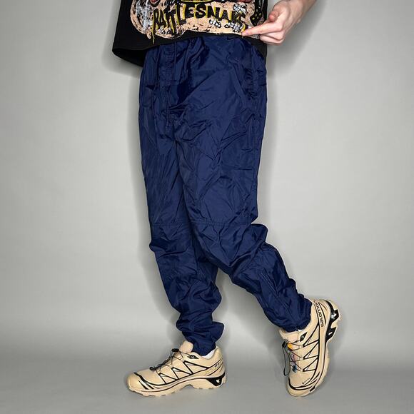 Vintage 90s Nike Track Pants Mens XL Navy Blue Nylon Joggers Embroidered Swoosh - Picture 2 of 5